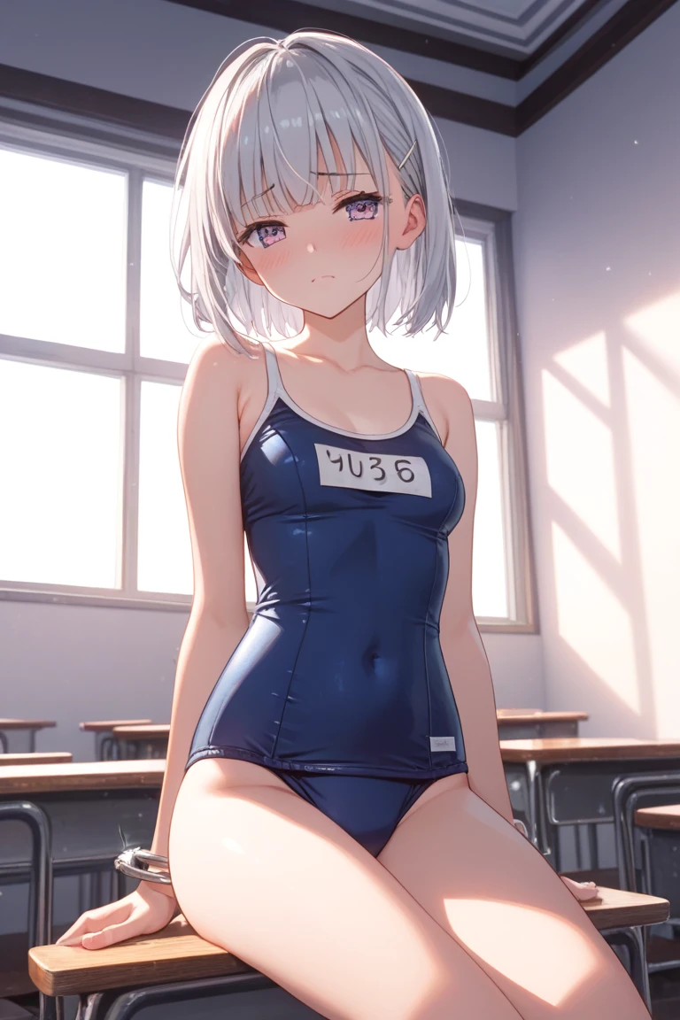 (((((whole body)))))、Youmu,School swimsuit、Looking at the audience、Embarrassed look 、((Spread your legs)),、