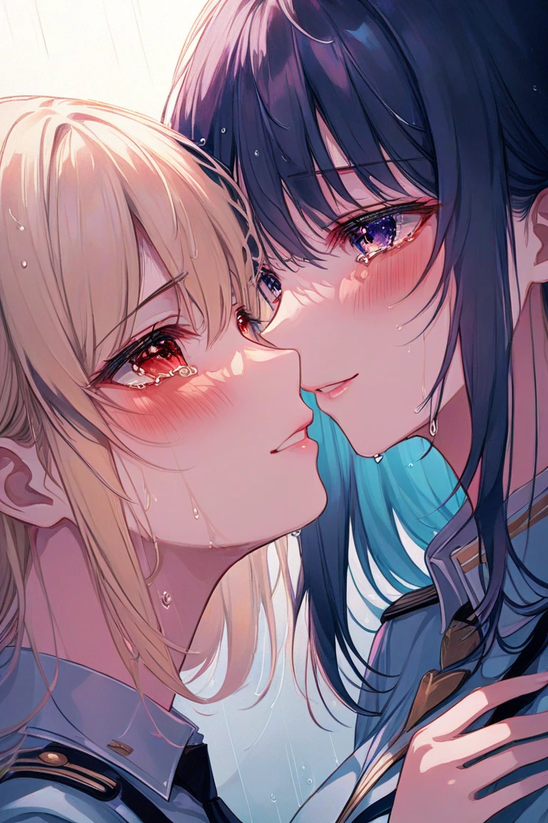 Two girls kissing、School uniform