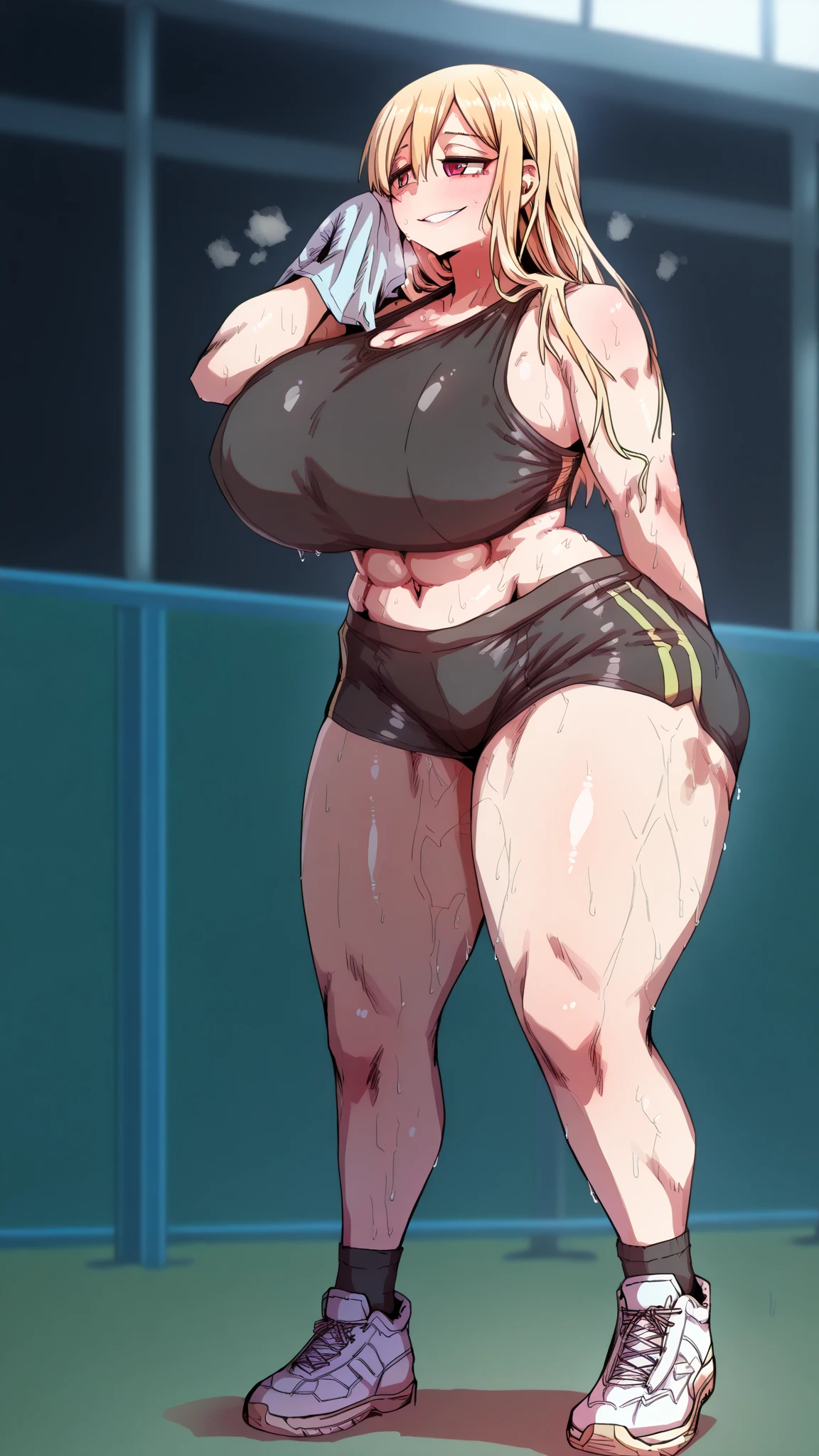 (1 girl), Alone, (Rubi Hoshino), (((Very sexy black bikini))), {{{standing}}}, (full body photo), wearing black high heel shoes, Toned thighs, muscular belly, slim body, thin arms, wide hips, thin waist, big ass, medium breasts, at school in the classroom, (((in a bad mood))), (with hands on hips), (pink blonde hair) , star-shaped white pupils in the left eye, eye reflection, glowing eyes, anime, anime style, cinematic lighting, ray tracing, panorama, Sony FE, hard drive, master piece, accurate, anatomically correct, Super Detail, high quality, very high resolution, hard disk, 16k