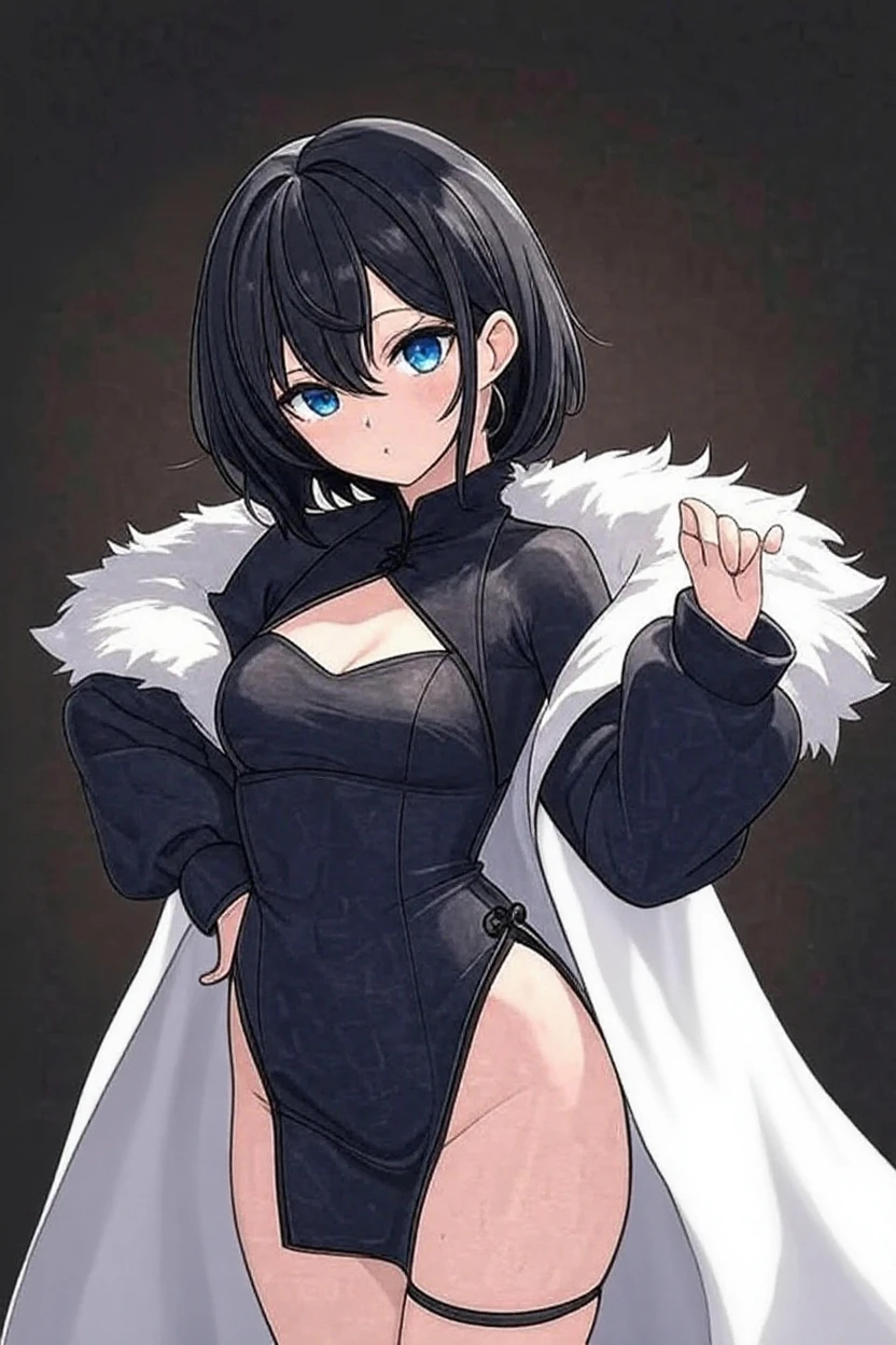 girl, standing, wolf cut, short hair, black hair, grey eyes, bikini, bust, masterpiece, good anatomy, amazing quality, 4k, messy hair