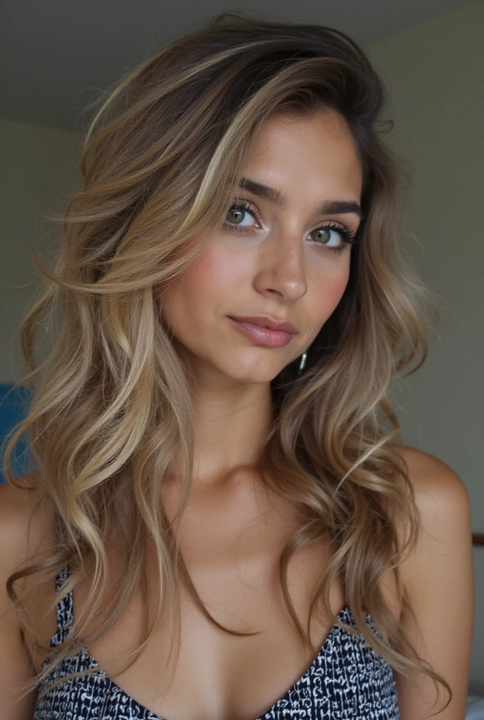 1girl 20 year old, long hair, long breasts, looking at viewer, blonde hair, bare shoulders, brown eyes, jewelry, full body, necklace off shoulder, wearing sweater, lips, realistic, nose, flirting with camera. Full bod showing,