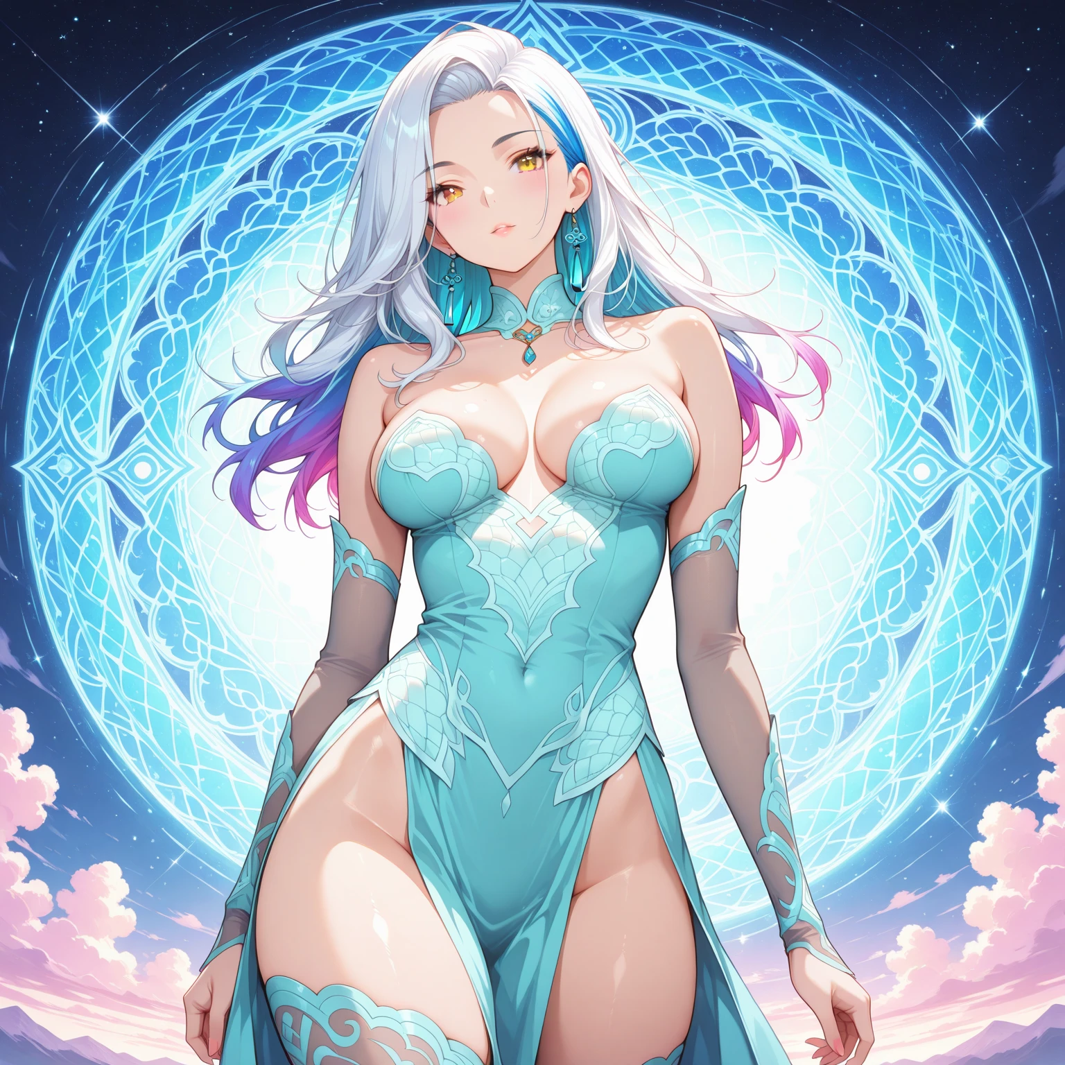 （tmasterpiece，quality，Best quality at best，offcial art，Beauty and aesthetics：1.2），（1 sister），The content is very detailed，（s fractal art：1.3），Extremely colorful，Most detailed，（humongous large breast，Raised sexy，Attractioneautiful display，，Exhibited，focal）），a hologram，Front view