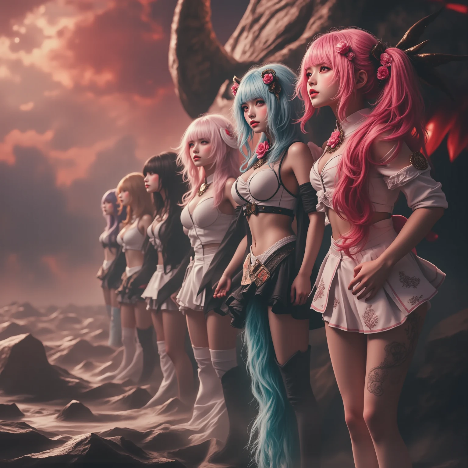 succubi，dual horsetail，snowfield