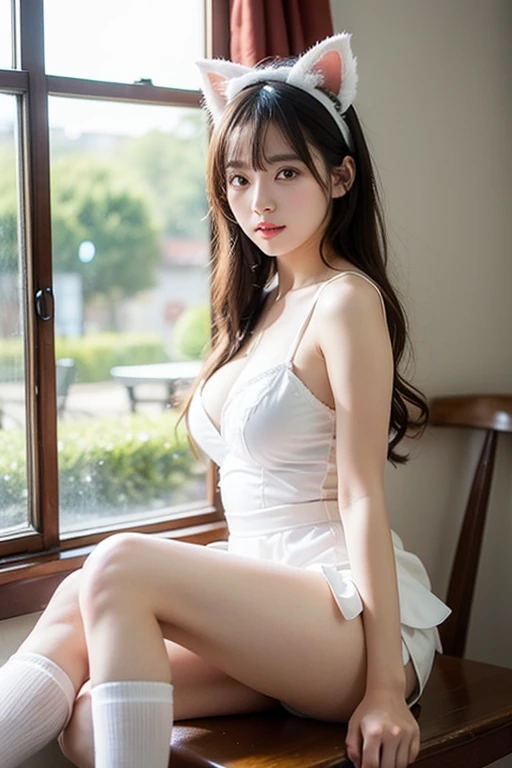 hightquality、masterpiece、ultra res、cute girl face、kitchin、barechested、pinafore、NAKED Apron、full body Esbian、Famous actresses of Japan、Very beautiful face、A sexy