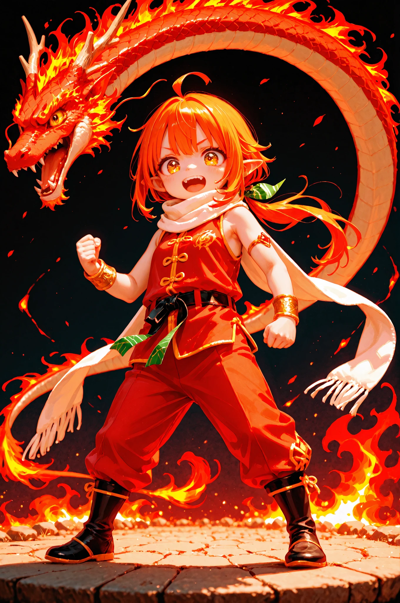 best quality, masterpiece, ultra high res, 1 girl, long hair, orange hair, cute smile, casual wear, red hoodie, fire effects, dragon wings, glowing orange eyes