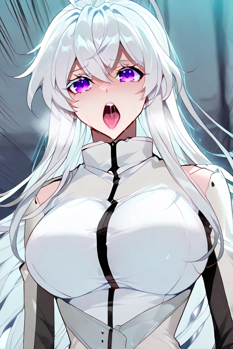 ((1 woman with a white cloth covering her body)),(((face covered with a white cloth))),((completely naked)),((Huge breasts)), very long white hair, expressionless face, standing,1 arms behind the back,in a barely asonbr forest,at night,