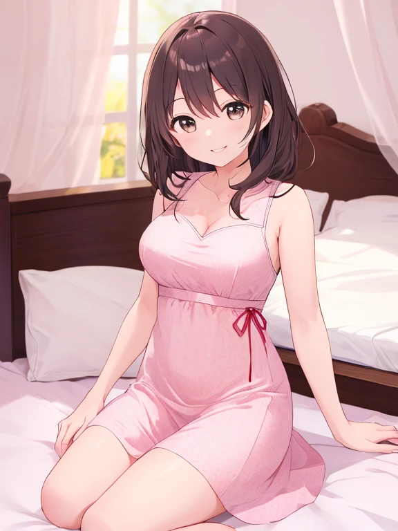 1 Girl, ((On the table)),((best quality)),Extremely detailed,Implications,clearly,beautiful body,beautiful nose,beautiful character design,Perfect eyes,Perfect face,wallpaper,Ultra-high resolution, 4k,photography,((beautiful, Big guy)),(beautiful face:1.2),beautiful legs, Sakuma Mayu, shiny skin,Anime Screenshots,Official style, 1 Girl, Solitary, Arrogant smile, sunny,daytime, looking at the audience, View, delicate eyes, Complex hairstyle、Drooping eyes、(Pink princess dress), Keep your eyes open, crazy smile, Empty eyes, View cowgirl, Sweat, 飞扬的Sweat珠, Cross your hands behind you, I&#39;I看著你, View, (30 years old), in the living room, Natural breasts, , Mature woman, exposed, Expose yourself, (posture), (exposed nipples),  (Exposed breasts), (reveal) (((Large Breasts、Breast sagging、Low-cut，Cleavage，Wide hips,))((Hourglass figure))