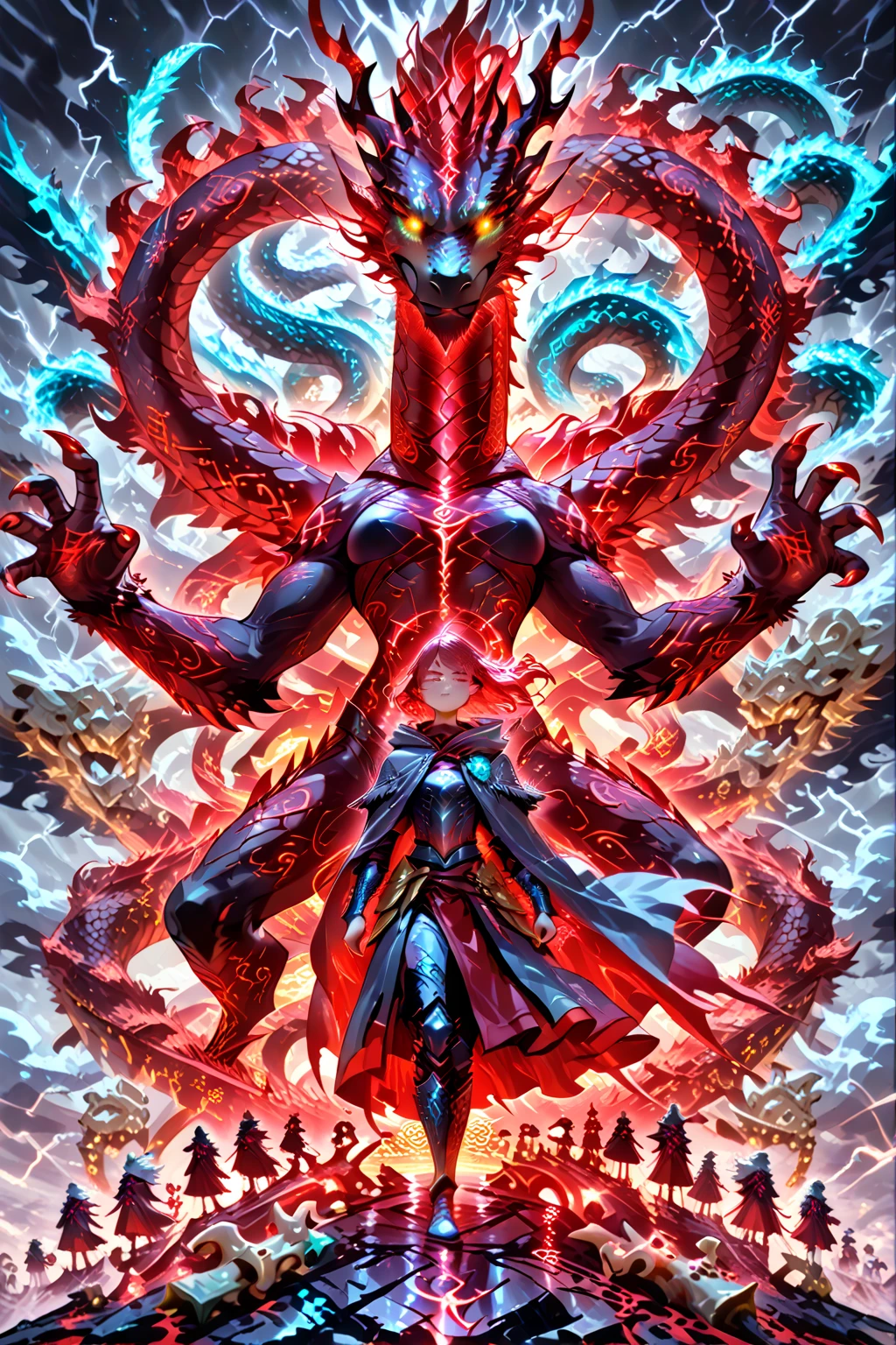a sexy superhero young woman with flame powers, flame colored hair, outfit black with glowing orange trim, cleavage, extremely dramatic, aggressive stance, hands in fists, ready to punch, aggressive expression, perfect figure, hourglass figure, thin waist, extremely detailed, (beautiful, long, flowing hair), colorful outfit and armor, legs crossed