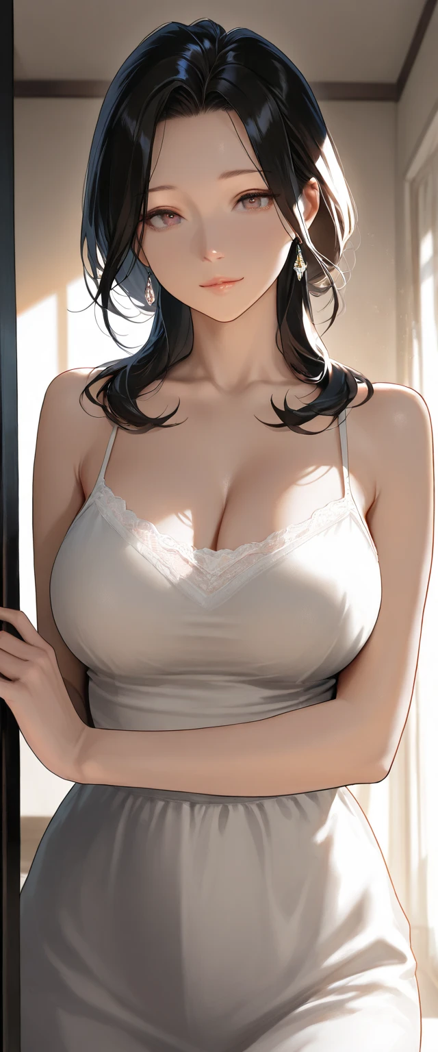 realisticlying、Female, 50 years old、bra very、White pajama pants、Open your mouth wide、Emphasis on cleavage.Bedrooms、Red cheeks red lips、Sexy Posing