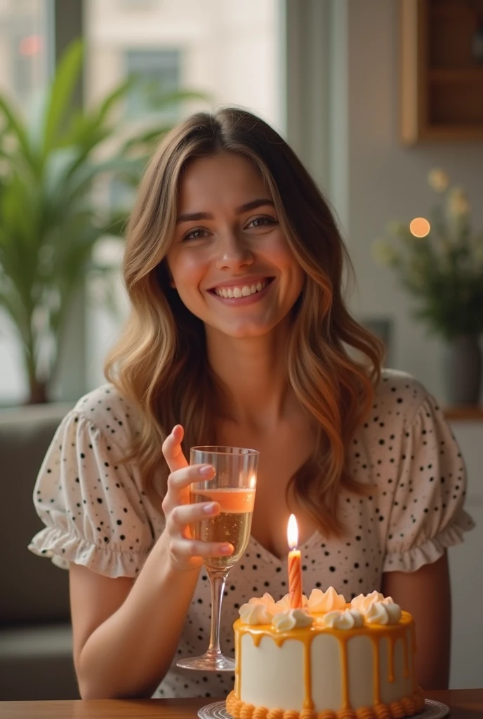 joyeux anniversaire , femme rousse choux long 40 ans heureuse