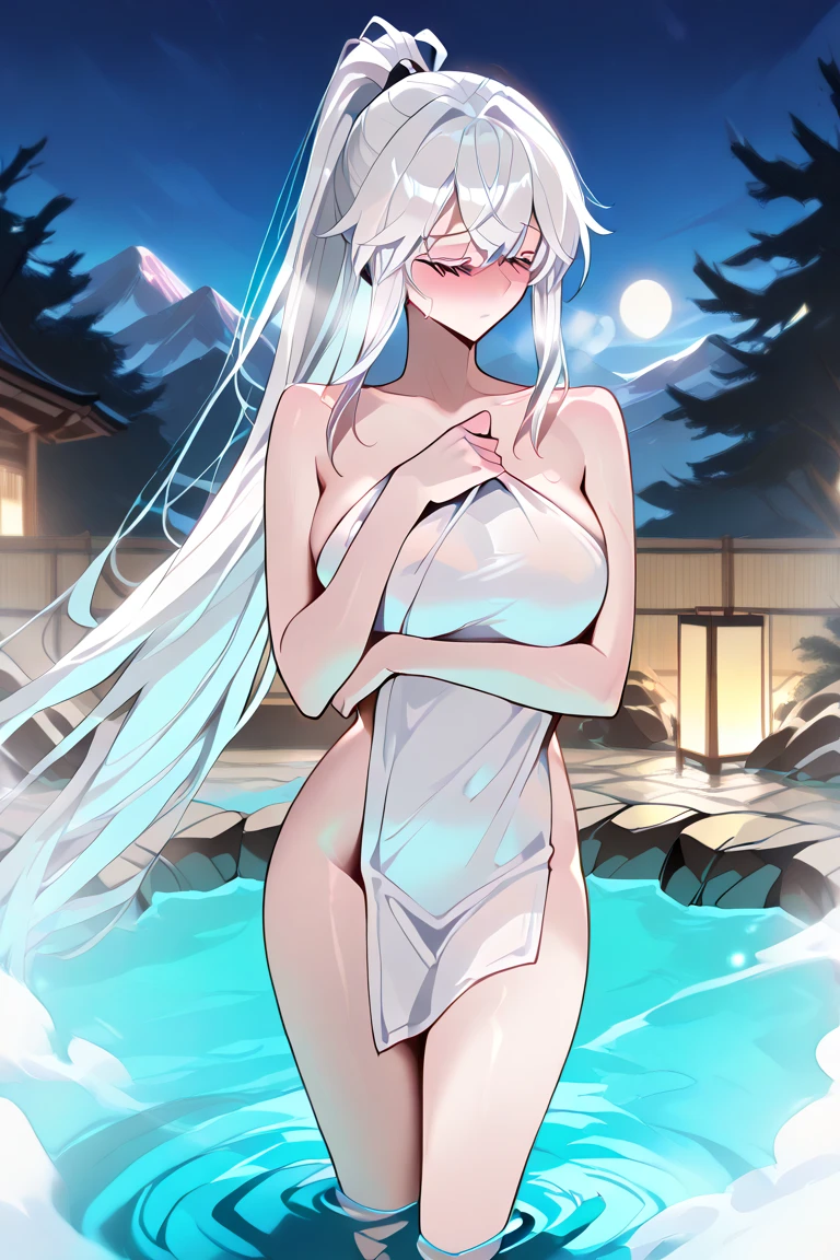 kiyola2st, low-tied long hair, horns, hair flower, white gloves, elbow gloves, naked, yellow bow, detached collar, , empty eyes , large breasts, nipple, Running, Heavy snowfall area, frozen, (Sweating profusely, Love juice, Wet Woman, female ejaculation), crying, mountain, Alone, nude, Naked, solo, 1girl, Peeing:, lactation, projectile lactation