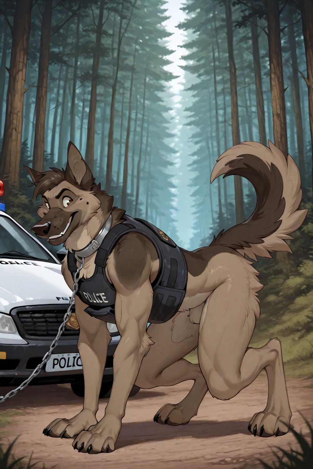 （Furry、Dog boy police officer）、Back Alley、I can see my stomach、slim、Squat、masturbation behavior、