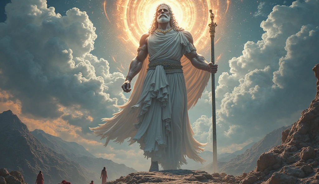 Majestic god of clouds, sun and moon, wreathed in colorful smoke, cinematic, epic, smoke and particles, atmosphere, epic scale, atmospheric realistic, 4k,
