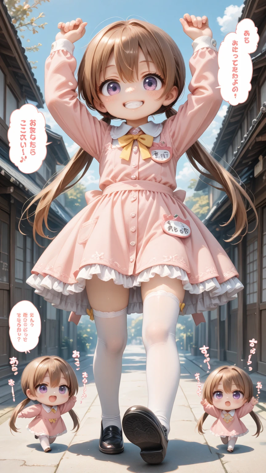 masterpiece, Highest quality, Nico_Yazawa,High resolution, 1 Girl, alone, Brown Hair, short hair, Twin tails、Purple eyes, Cowboy Shot, Frill dress, , Pink Dress, (Cleavage)、(Beautiful thighs)、city, Outdoor, garden, Carrying a red backpack, (randoseru backpack:1.2) Sweaty、Thick thighs、Highest quality、4K、1girl, 8years old, loli, cute, grin, 、Skirt lift striped underwear、In the city、Many passersby are surrounding the girl.、、Thick thighs、Ahegao、Men holding their penises and surrounding girls、Semen from the penis、1 boy, hand job,penis、、Big Breasts、Big Breasts、Sweaty、Thick thighs、A lot of semen、Highest quality、4K、ejaculation、1girl, 10years old, loli, cute, grin, naughty smile, flat chest, cute children fashion、Ahegao、In the city、Many passersby are surrounding the girl.、、Thick thighs、projectile cum、