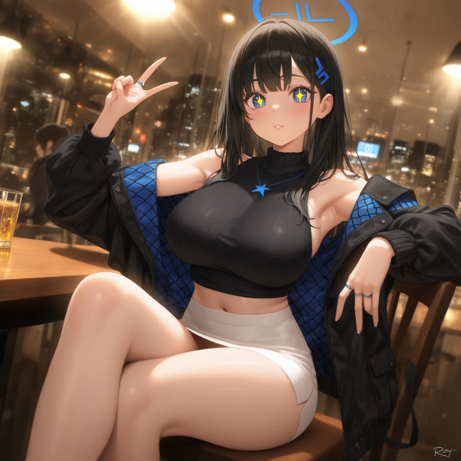 Masterpiece, high quality, ultra quality, best lighting, 1girl, ((tokisaki kurumi)), long hair, black hair, low twintails, monochrome, ((right red eye:1, left yellow eye:1)), , ((short jean)), ((big breast)), ((big thigh)), smile, blush, cute face, ((gesugao face)), standing, sexy body, sexy, tattooed full body, tattooed face, (((tattooed))),looking at viewer, large the breast, nsfw, (((mountain))), camel toe, กางเกงในสีขาว, โชว์กางเกงใน, โชว์หน้าอก,