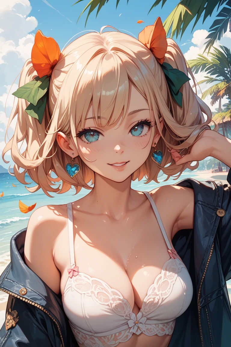 Best image quality, １People Women, Green Hair, Long Hair, Light blue eyes, Wearing a tiger print bikini, Ram, anime「Urusei Yatsura」, Elegant and delicate eyes, Detailed facial features, Long eyelashes, Beautiful lip detail, graceful and detailed poses, whole body, Dynamic configuration,Vibrant colors, Soft and dreamy, Lightning Landscape,Demon Horns,A cheerful smile,Ocean,summer,Daytime,Hawaii