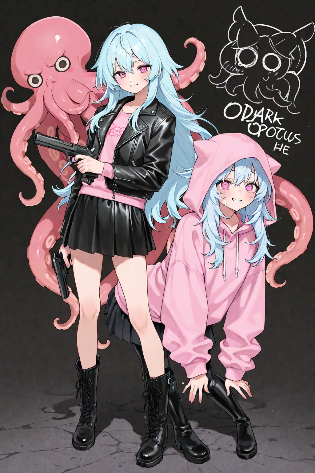 text art,anime title logo_Magical Middle-Aged Bonjour Crier,Magician、Tentacle rape,Woman raped by tentacles,Completely naked,One woman,Insert into the vagina,Pussy,Hime cut,Deformed characters,Completely nakedで校庭に立つ女性,Japanese schoolgirl,loose socks,loafers,Long scarf,4 heads,Flat Chest,Tentacles wrap around the body