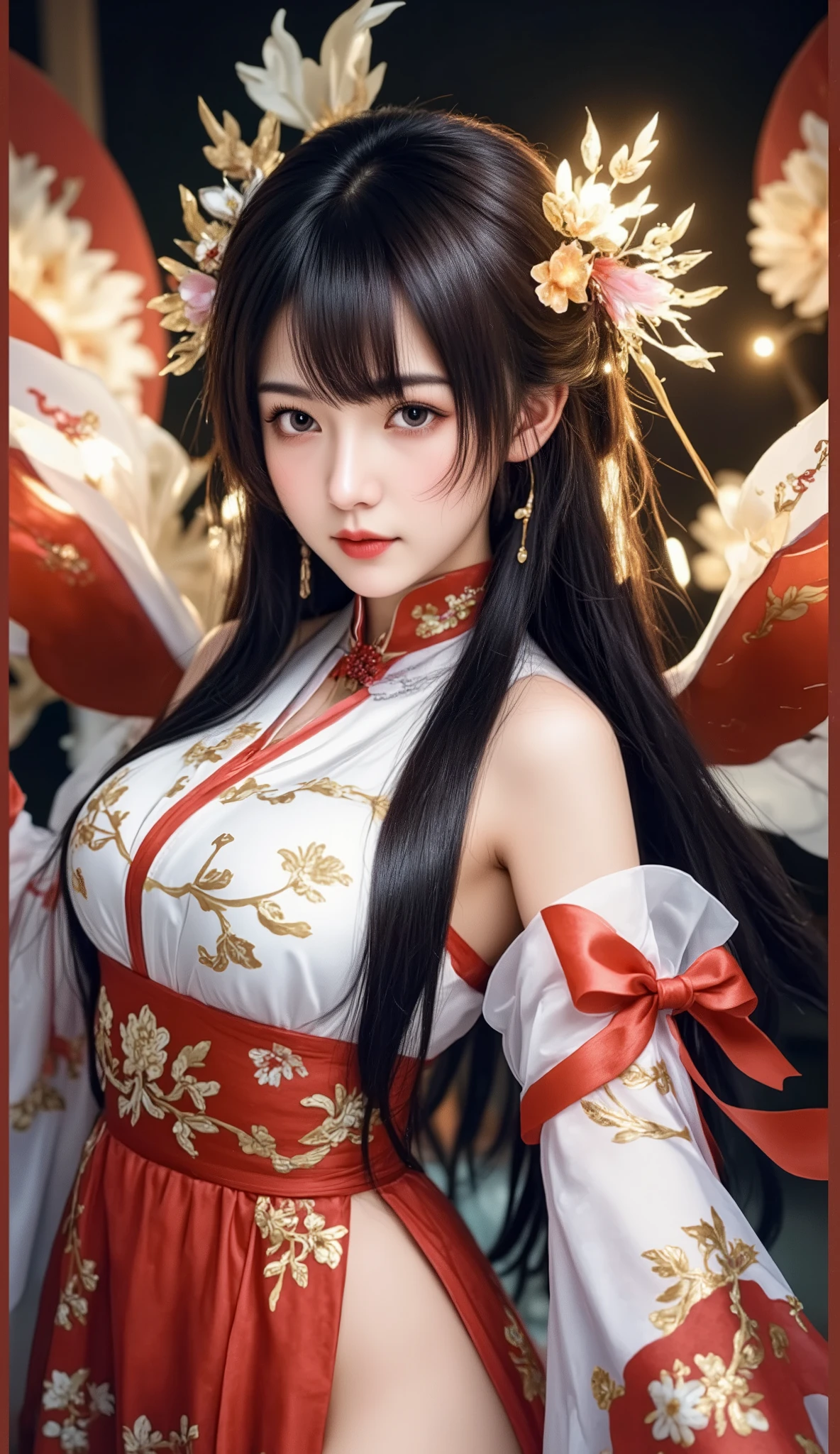 tel'annas miko, a girl, solo, beautiful, black hair, long hair, Japanese Style Costumes,