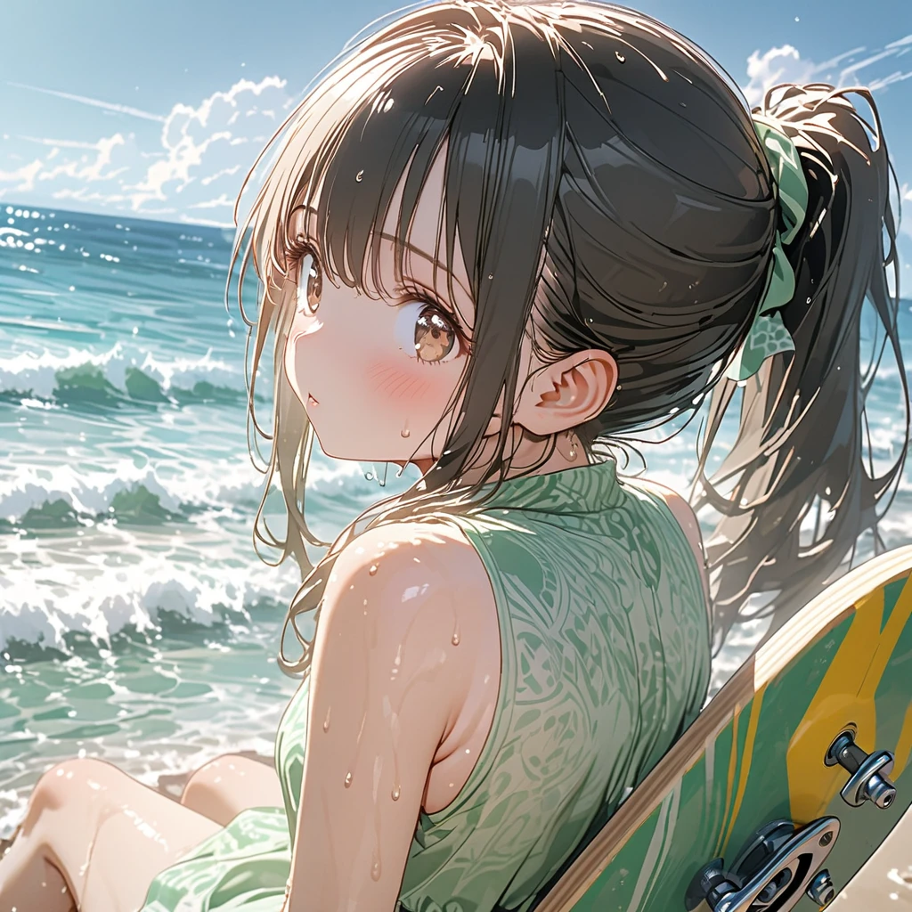 girls、night、In the sea、Brown skin、Panty, (green)、School of fish