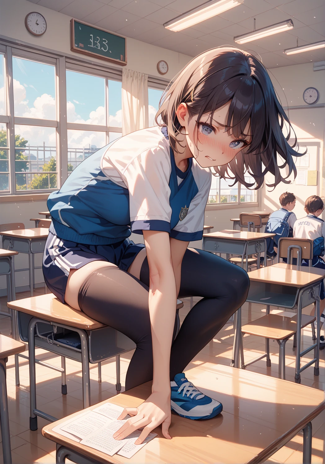 (msfw:1.4), (Realistic, photo Realistic:1.2), ((Highest quality)), Shift the center of gravity backwards, Quite embarrassing, White panties, (Showing panties:1.4),Tight Skirt, (Panty shot:1.3), (Roll up your skirt:1.3), (Squat:1.4), (Spreading pussy:1.2), Place your heels on the ground, Please spread your legs a little, Squat with your knees up, Attach your butt to the ground, Black Penny Loafers, Beautiful facial details, Real human skin, Gentle expression, Front view, angle From below, Realistic, photoRealistic, cute, Short skirt, Squat deep on school grounds, cute school girl, Semi-long hair, Lustrous brown hair, Braided hair, Japanese school girl uniform, Sailor suit, whole body, smile, 自然なsmile, cutesmile, 魅惑的なsmile, (Looking at the audience:1.2), from before, From below,