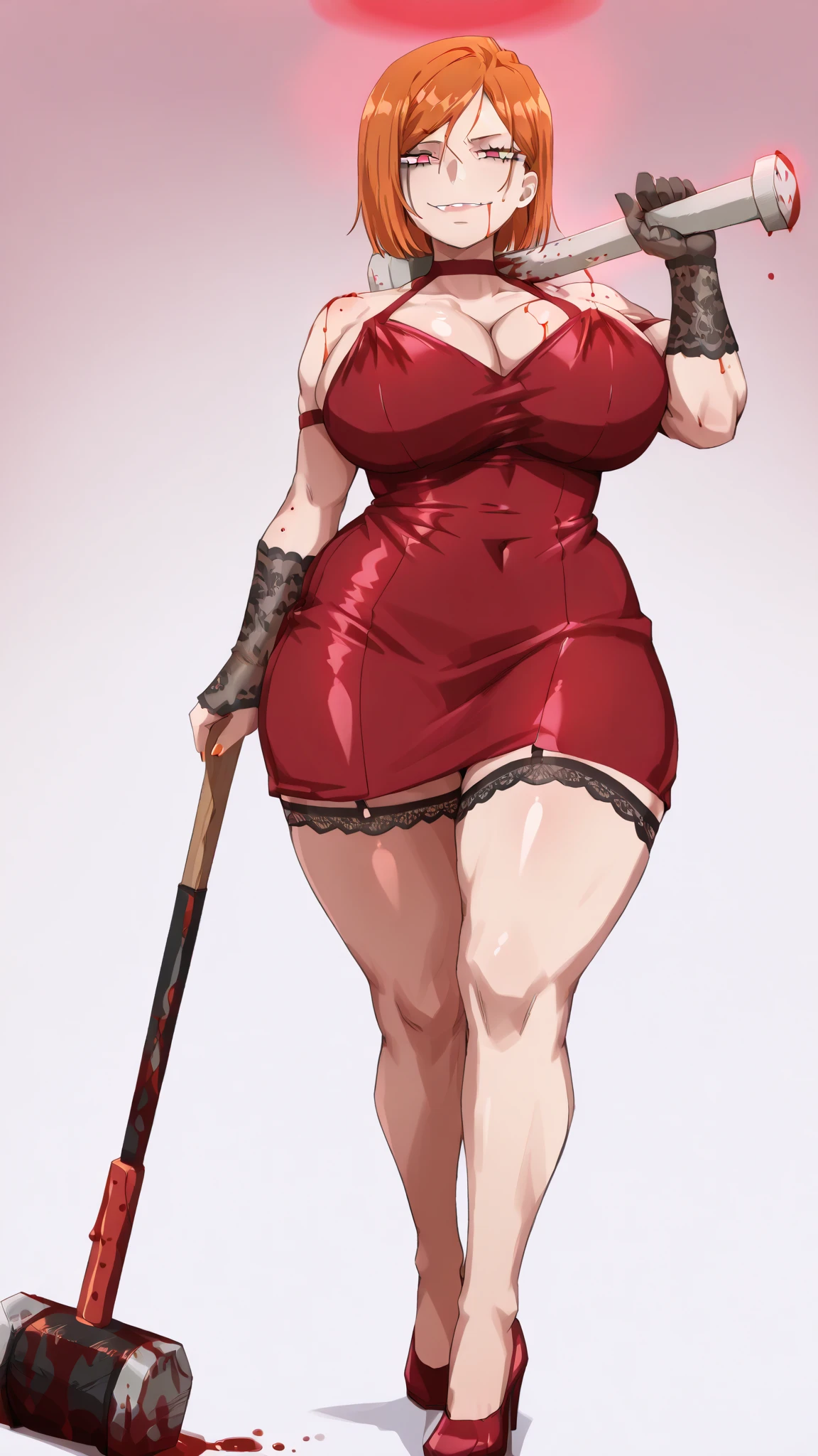 1girl, solo, best quality, expressive eyes, perfect face, bob-wig, huge breast, choker, multicolored_hair, brown eyes, adult woman, milf, (black hair:1.4, red hair ends),indifferent face, sfm, eyebrow piercing, ear piercing, navel, hanging breasts, full body shot, converse, fishnet tights, makeup, dark lipstick, knife-pleat skirt, black nails, arms tattoo, white background, open waist, (perfect symmetrical body), ((black crop top )), side view,