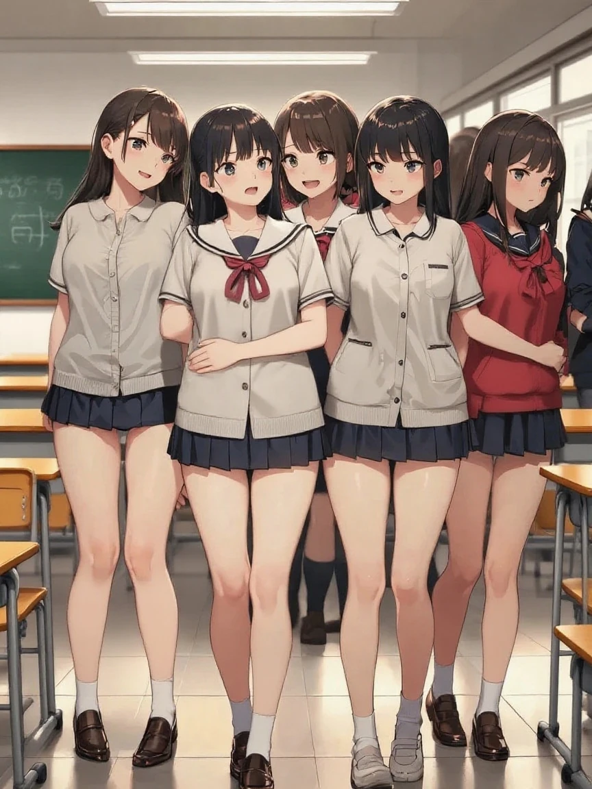 nswf Japanese:1.3,(masterpiece: 1.2), Highest quality, masterpiece, (Clearer images), (Bright colors), ((Take clear photos even from a distance)), (Multiple Girls), (Harem), (School classmates), (((All school uniforms have the same design))), (((Everyone is wearing the same navy blue skirt))), ((16 years old)), ((prostitution婦)), (prostitution宿, On the bed), (cute Japanese((6 Girls))), ((Group shot)), (Group selfie), ((I can see your butt from your thighs))、 (Head to toe full body view), front, frontやや下からの構図, Symmetric, 15 year old tall girl, alone, (Head to toe),Wide-angle, Soft Light, ((((Laugh with your mouth wide open)))), (Slightly larger breasts), ((prostitution)), (Lure), ((Audiences love it)), (((A lot of hearts are flying))), landscape、(((Showing panties:1.6)))、((((M-shaped legs:1.4)))、((Female masturbation:1.8))、((Grab your chest:1.3)),(((Good elevator:1.2)))、Close one eye、((Young people))、black tights、Black Stockings、Black Pantyhose、Black Stockingsックス