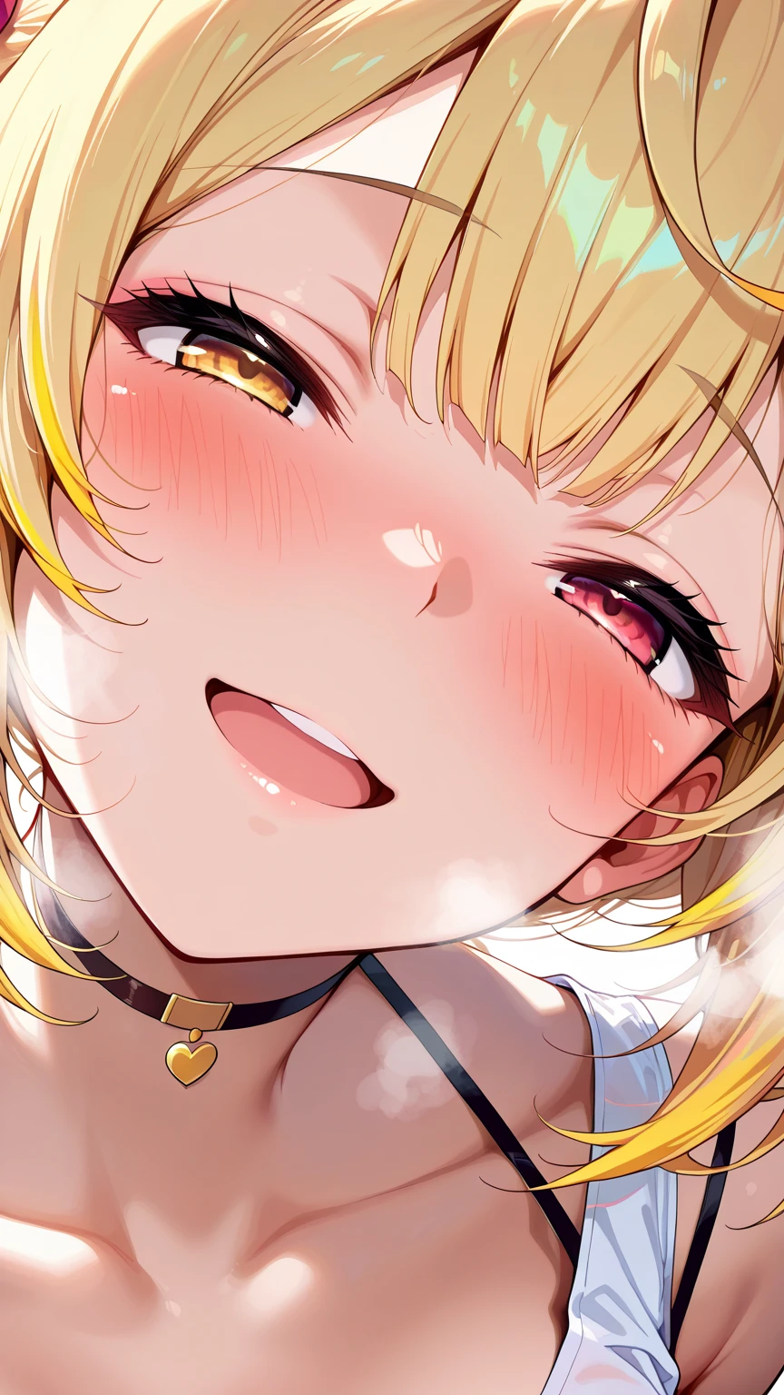 masterpiece, best quality, very aesthetic, absurd, up to date,Open_Mouth,oral sex_gesture,gesture,Heart shaped eyes,Upper Body,,1 Girl, Hoshikawa Sara, Rainbow Temple, Virtual YouTuber, Blonde hair, Long hair, breast, Hair accessories, Heterochromia, Red Eyes, Side Ponytail, Ribbon, x Hair accessories
,from above,In an Amusement_garden