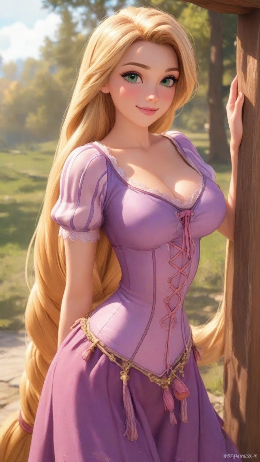 (masterpiece:1.2), (best quality), (ultra detailed), (8k, 4k, intricate),(half body:1.2),(cowboy:1.2),(highly detailed:1.2),(detailed face:1.2), (detailed background),(portrait),detailed landscape, (dynamic pose:1.2),rapunzel 1girl, solo, long hair, breasts, blush, smile, blonde hair, large breasts, very long hair, green eyes,((sportswea)),city background