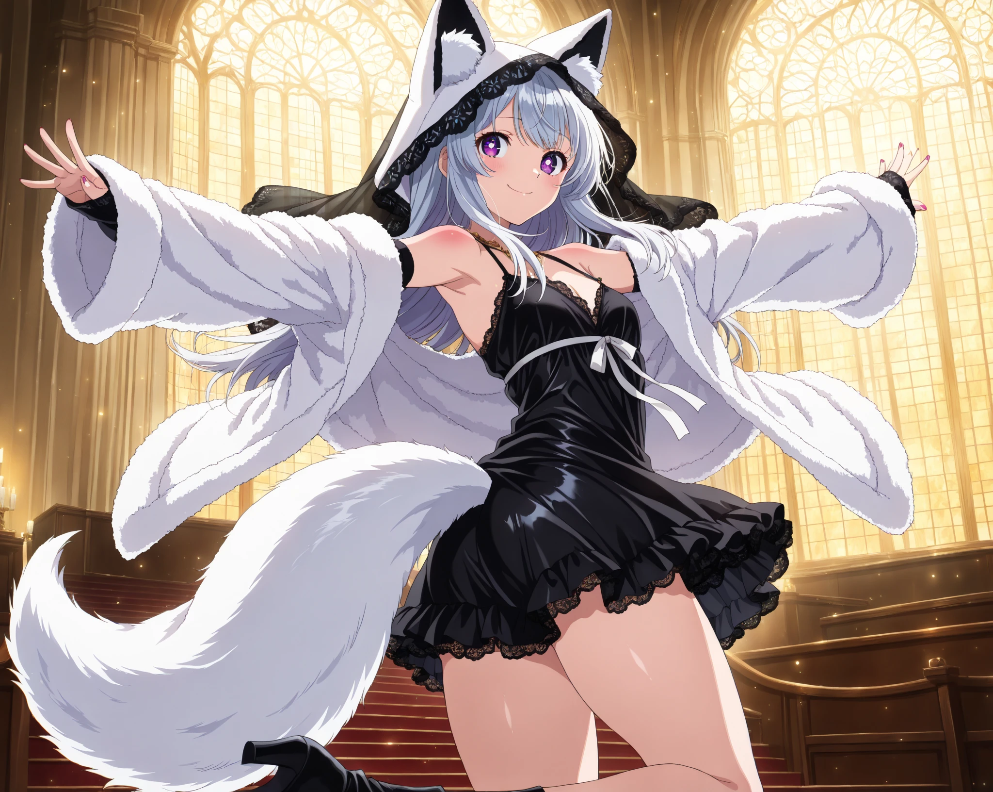 great quality ++ Extremely detailed high resolutionolution, very aesthetic, expressive eyes, (((Perfect face))), (((face symmetrical))), ((good anatomy)), (((perfect hands))), (((8k))), UHD, hd wallpaper, (((detailed high cal, (((((1girl)))))), only, Masterpiece, The best quality, high resolution, Highly detailed, (illustration), Beautiful detailed eyes, ((((full body))), (((solo))), (((((Koyanskaya))))), (((cosplay of Weiss Schnee))), (((smiling))), (((fusion))), (((agglutination))), (((Combination))), (((((White hair))))), (((blue eyes))), (((ponytail))), (((jewelry))), (((necklace))), (((earrings))), only, jaeces, earrings, long hair, parody, (((scar))), (((scar ocular))), (((hair ornament))), (((office background))), Side ponytail, scar en la cara, Upper part of the body, (((fox tail))), (((fox ears))), (((tiara))), (((jewelry))), (((earrings))), (((neckline trimming))),