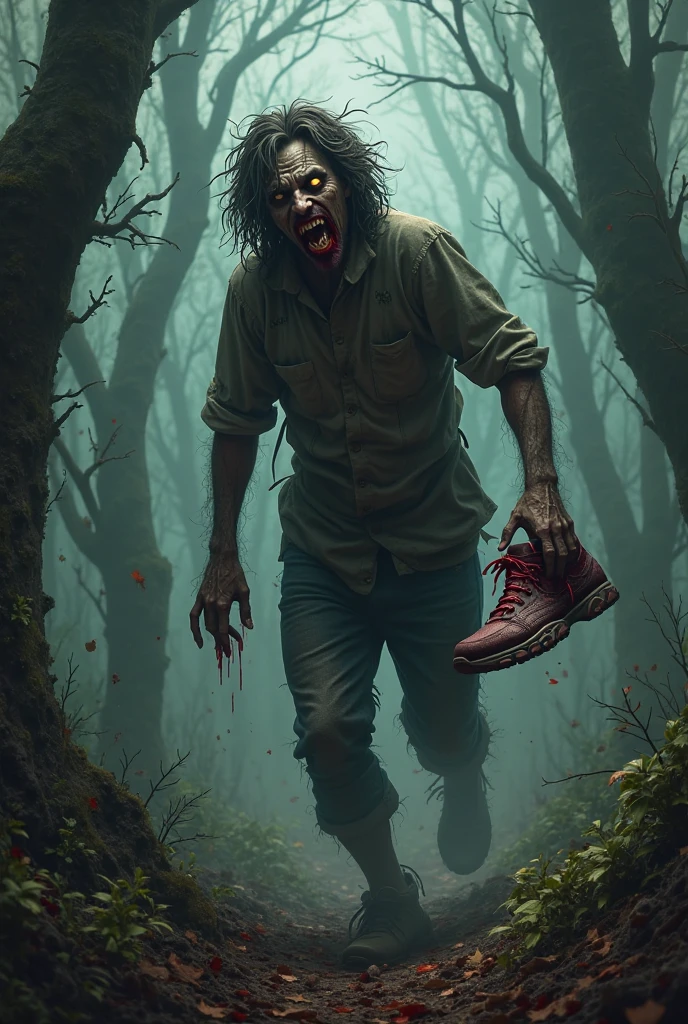 (masterpiece, best quality:1.2), ((RAW photo, Best quality)), (Realistic, photo-realistic:1.2) a hotting zombie. Horror concept, creppy, blood.