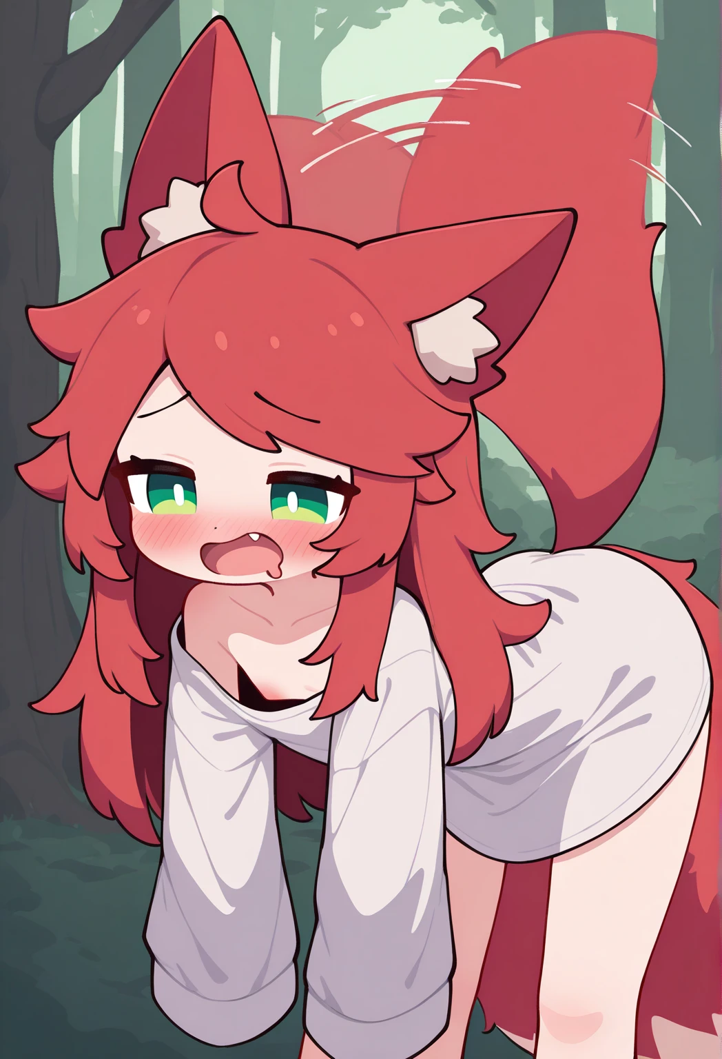 Nervous smiling, I loaded the e621, beautiful and detailed, Woman (((female))) ((anthropo)) red fox, (FORTUNES, red fox girl), by vespa salty, por Phluks, by zero sum, cinematic lighting, red fox, (anthropo, cute fur, character focus:1.1), 1 girl, anthropo fox girl, body skin, curved, sensuous, great, cute, Panas, comfortable anime style cartoon style, digital drawing, (half-closed eyes), greeneyes, Green sweater, without cause completely naked with buseta penis sample for the camera