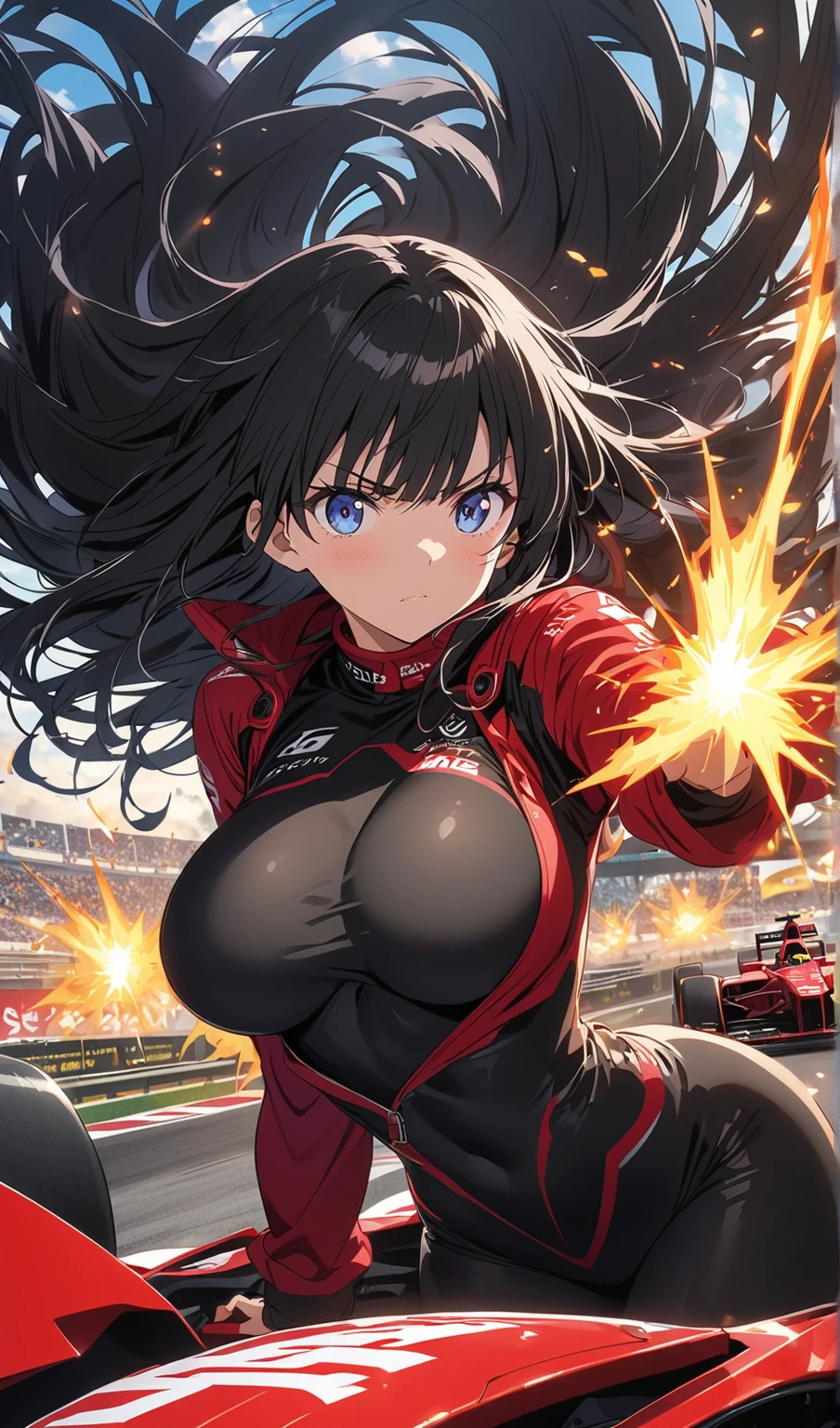 (highres:1.2,ultra-detailed,photorealistic:1.37),(mecha suit),(SSR ranked character),(anime girl with very large bust and extremely long black hair),(by Shitao),(best anime 4K),(Edo),(fireworks),(ninja),(ninja),(sword),(swinging a sword)
