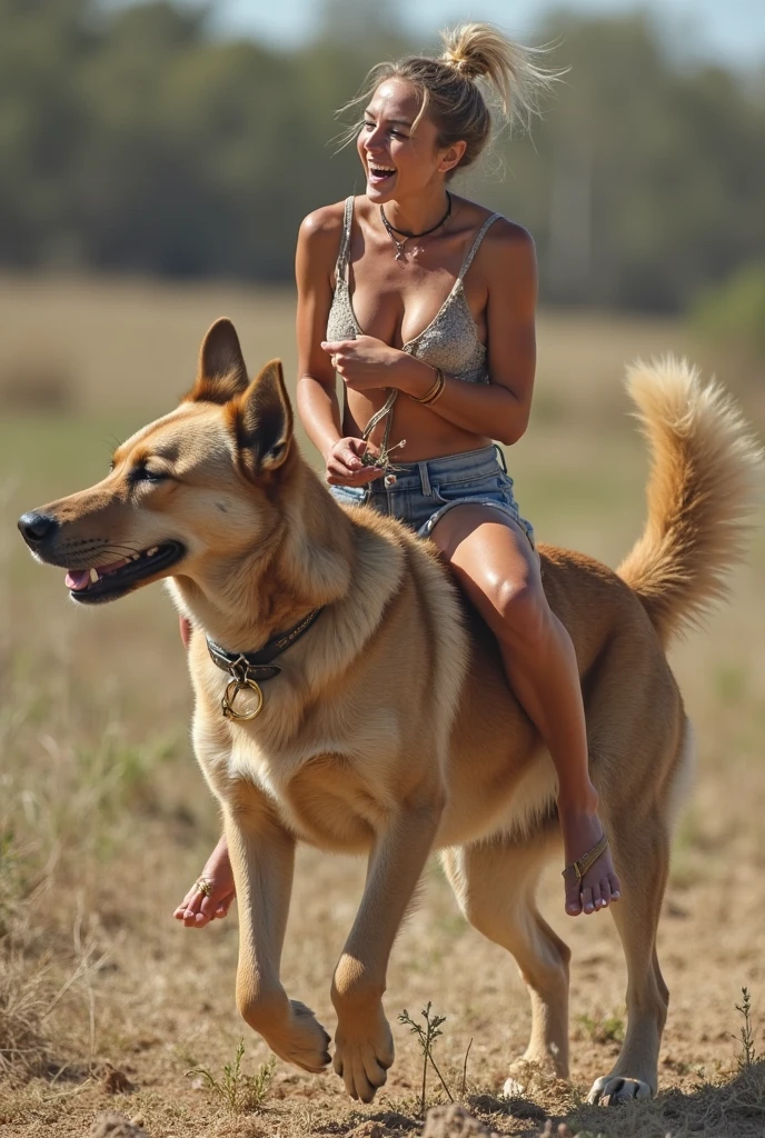A naked woman in a dog park surrounded by strangers