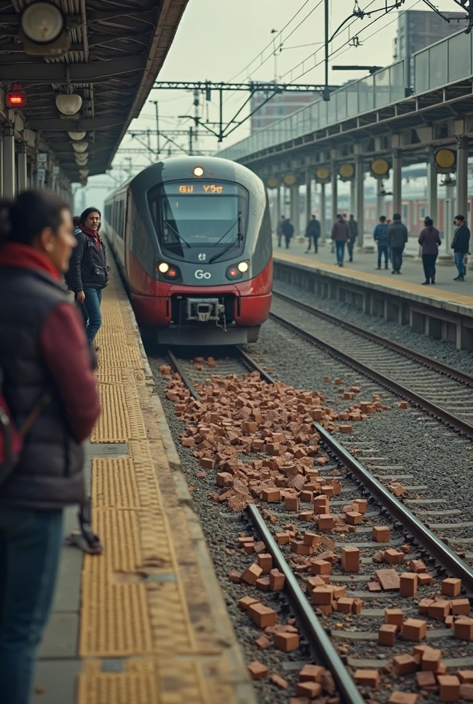 a train crashing into a giant human head that is screaming bloody