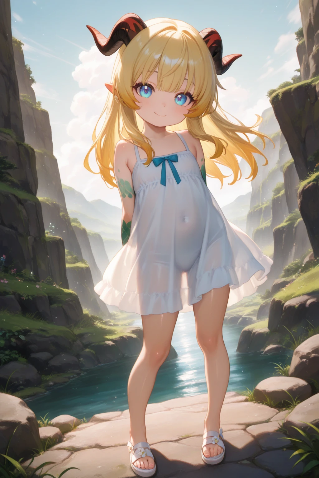 Hallucination , beautiful naked elf, 21yo, Fluttering white dress , Dancing on the top of a small hill