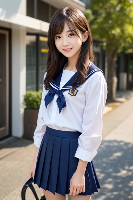 grab the hem(masterpiece,highest quality,ultra high resolution),Japanese girl, ponytail:1.1,twin tailsが魅力的:1.05,very beautiful 10 year old girl),Naïve girl、(perfect limbs、perfect anatomy),(junior high school sailor suit:1.3) ,、 (strong wind, Blowing clothes and skirts:1.6),ponytail:1.3,twin tails,surprisingly cute 、Wearing Japanese 、Japanese 、surreal 、dressed like a high school girl、surreal 、wearing a uniform、girl in uniform、wearing a uniform、 temporarily stop、Full body Esbian、nice skin、glowing skin、nice thighs、Shining thighs、shining legs、black high socks above the knee、Japanese high school 、beautiful skin、Moist eyes、brown shiny hair、Colors and landscapes of youth、feeling of love, embarrassing smile, go to school, morning, thin, Wet,(((lift up the skirt)))、camel toe、She is a very cute girl with a young face.、(若者の完璧でbeautiful skin :1.2)、thin body,thin legs,立ち姿で紺色のプリーツスカートのgrab the hem持ち上げる,very small face,from below、(((Girl with a very young face :1.3)))