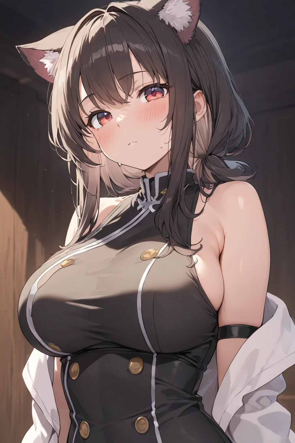 ,Stable diffusion ,Lori's face was annoyed、petite short stature、huge big breasts、anime woman、Colossal tits、boyish、Shorthair、Please wear a black shirt、petite short stature、Whip whip、thighs thighs thighs thighs、breeches、hotpants、 Zito-order、Smaller face, Big eyes