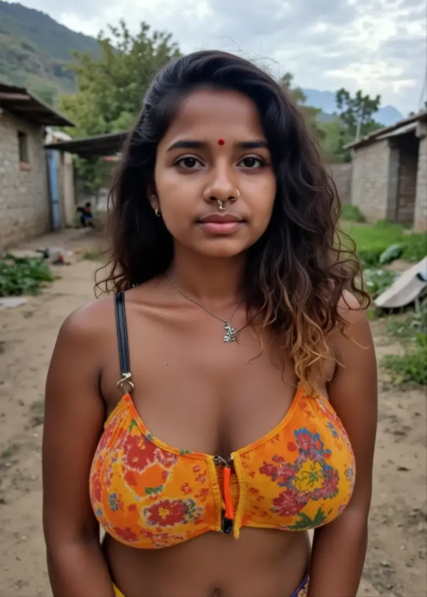 ((best quality)), ((masterpiece)), (detailed), perfect face
poor young topless indian girl sweeping the ground in front of her village hut