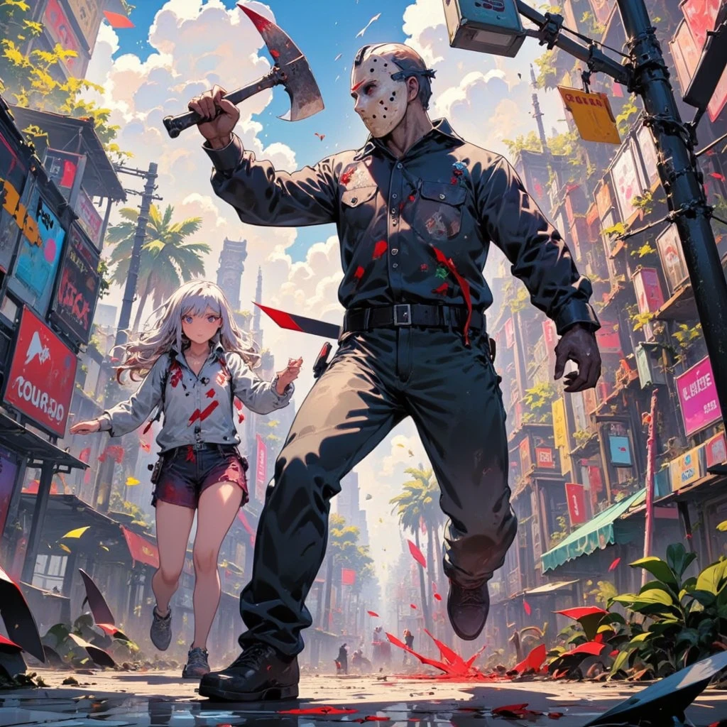 a woman running away from a jack-o-lantern in a dark alleyway in shibuya, hyper detailed, dark moody lighting, cyberpunk, neon signs, rain, wet concrete, highly detailed, cinematic,dramatic pose, terrified expression, detailed facial features, (best quality,4k,8k,highres,masterpiece:1.2),ultra-detailed,(realistic,photorealistic,photo-realistic:1.37),moody lighting,dramatic shadows,neon lights,rainy night,wet streets,urban environment,dark alleyway,detailed architecture,cinematic perspective,dynamic composition,strong contrast,intense colors