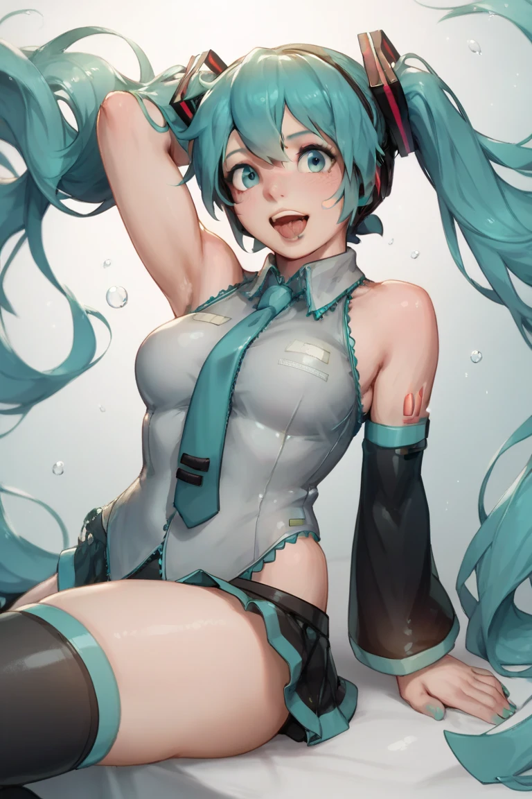 ((high quality:1.2)), 8k, extremely detailed, ((High detail:1.2)), source_anime, (Hatsune Miku), a girl with 18 years old, (slut bunny swimsuit), ((hourglass hot perfect body)), ((medium breasts:1.4)),