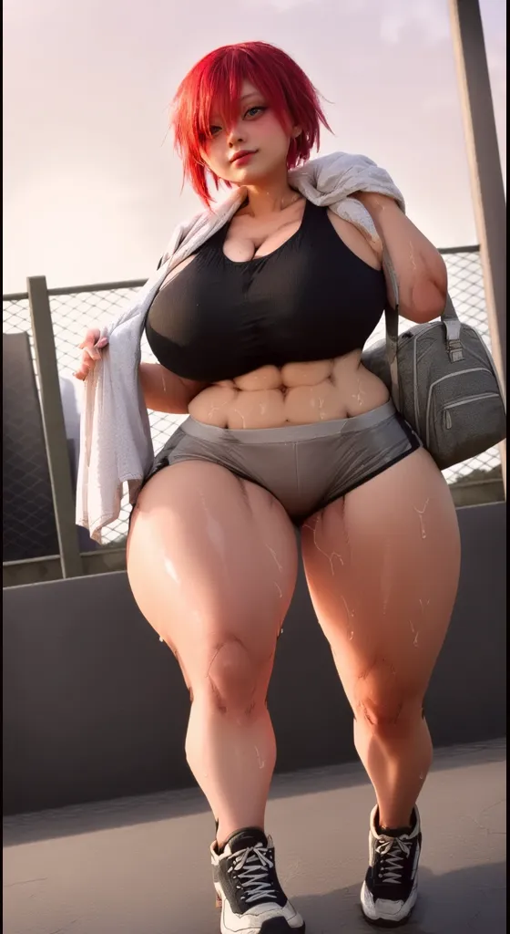 lara croft, 1 girl, (((Last))), perfect face, perfect eyes, looking at the viewer, single long braid, brown hair, plump lips, thick lips, wide hips, thick thighs, Longing face, huge natural breasts, cleavage, mature mom, perfect face, perfect eyes, outdoors, garden, Black Sports Shorts, aqua green sports bra, fake breasts, tanned skin, belly button, full body shot,