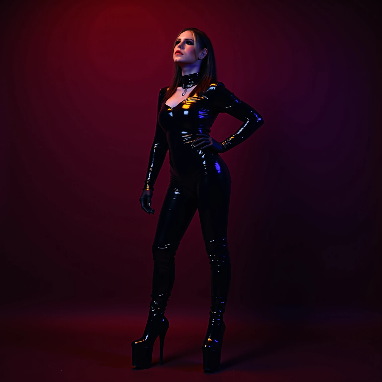 Tentacles in her mouth, woman wearing shiny latex over-the-knee high heel boots, Obey , satanic incantations wording everywhere, NSFW PICTURES!!! Sexy woman, devil woman Backround is a big hypbotic circle with satanic words on it. Full body, big total, a loab demon, detailed demonic face, latex skin, glowing red eyes, hypnotic spiral eyes, chains around neck, black latex clothing, masterpiece, highly detailed, photorealistic, dramatic lighting, dark moody colors, horror atmosphere, obey satan, hypnotic screens, best quality, 4k, 8k, ultra-detailed, realistic, photo-realistic