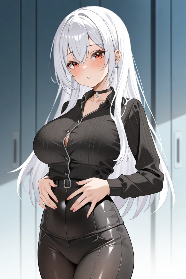 gray hair, long hair, asymmetricalbangs, shake your hips, orgasm, 