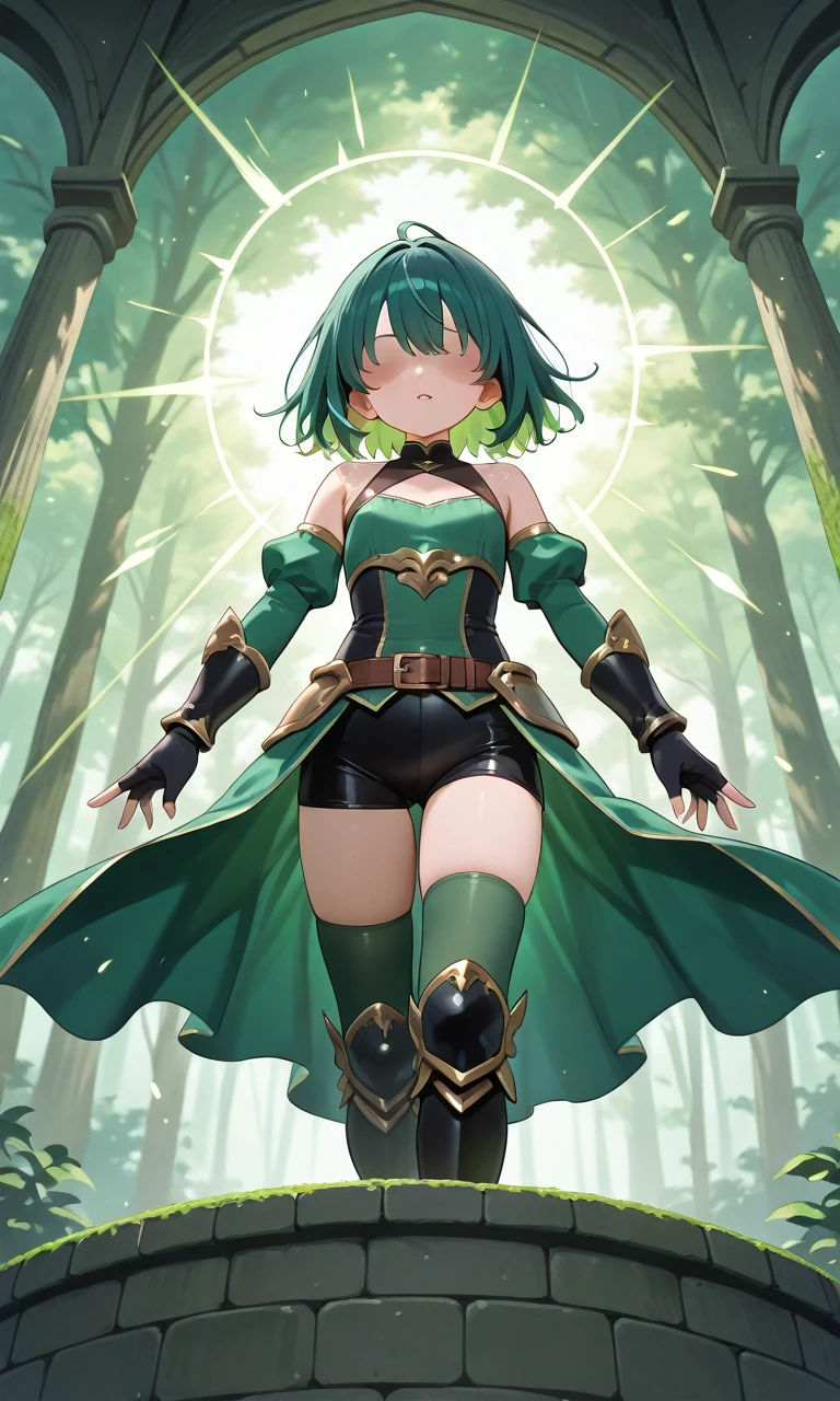 ファンタジー, 1forest_elemental_girl, dynamic_pose_fighting, (using_leaves_clothes, green_leaves_covered_breasts, leaves_covered_pussy)+++,big_tits,dynamic_pose_standing, light_smile, 眠い, medium_hair, へそ,(dark_skin)+, オイル, (winding_vine_around_torso)++, (ふっくらと)+,森, trees_background, leaves_headgear, green_leaves_cape, hold_large_long_staff, large_thighs, large_ass, (solo)+,