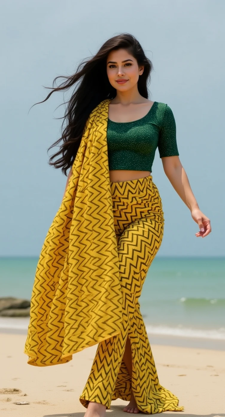 a close up of a woman standing in a field of grass, sarong, wearing wheat yellow gauze, waist - shot, with yellow cloths, gorgeous lady, loincloth, jia, photoshoot, wearing loincloth, batik, beautiful lady, side view, cindy avelino, white sarong, yellow ornate dress, wearing two - piece swimsuit