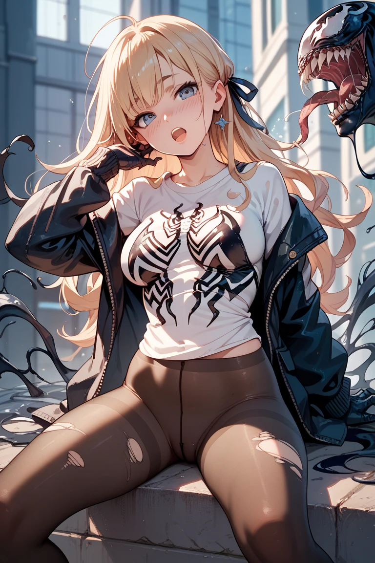 ((Best quality, 8K, Masterpiece: 1.3, 1girl, Beautiful girl)), cute, Dynamism, Detailed face, Detailed skin, detailed clothes, Detailed eyes, Detailed lips, Detailed tongue, Detailed fingers, Detailed mouth, Photorealistic, Raw photo, highres, Natural lighting, dynamic pose, perfect anatomy, toned legs, double eyelids, tear bags, round eyes, moist lips, sweaty, (sleeveless, white Spider-Man costume), sideboob, skirt, half closed eyes, sticking tongue out, open mouth, drooling, cum on breasts, ecstatic face, (ahegao:1.3), spreading legs, cum in vaginas, (restrained in spiderweb, (restrained arms by spiderweb:1.2), big spiderweb), steam:1.5, peeing herself, peeing, (nipples), sheer, wet clothes, nsfw, white spiderweb, rainbow hair, pubic hair:1.1, arms up, skirt lift, bare legs, ((hands of men are grabbing her breasts, men's hands)), leg up, yellow hair, twintails