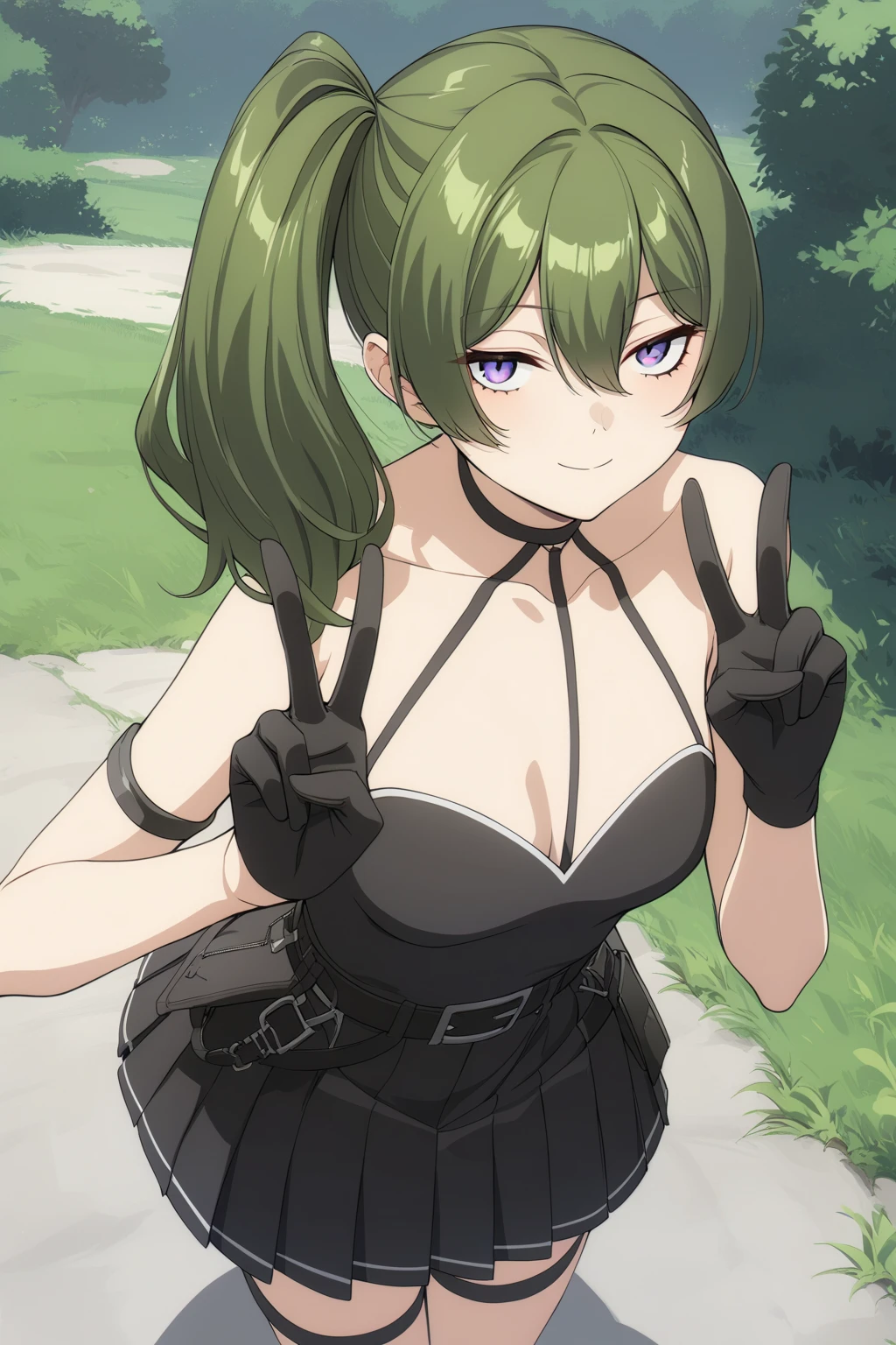 ubel,((ubel of Frieren: Beyond Journey's End )),dark green hair,long hair,side ponytail,hair between eyes,bangs, BREAK (beret, black jacket, open clothes, cleavage, midriff, black shorts, black thighhighs, thigh strap, fingerless gloves, single glove:1.2) , (dynamic angle:1.3, front view:1.1, breast focus:1.3, from below:1.2), (dynamic posing:1.5, sexy posing:1.2, leaning forward), (seductive smiling:1.3),(*K) HD, highest quality, WorKs of masters, High resolution, spread legs, panties shot,1 girl, small nose,(with sparkling eyes and a contagious smile), very beautiful detailed face and eyes, bright colors, cute face, delicate beautiful face, Bright magenta eyes, cute eyes, sparkling eyes, Big eyes, (big breasts:1.3), (perky chest:1.1), (pointed chest:1.0), medium hips, glamorous body, white skin, smile, thin pubric hair, shiny hair, super beautiful face, Super beautiful eyes, Super beautiful hair,trendy outfit,sexy and attractive,explosion of colors,big hairpin,full body esbian,illegal occupation, Real World, Natural light,perfect Natural light,looking at viewer,