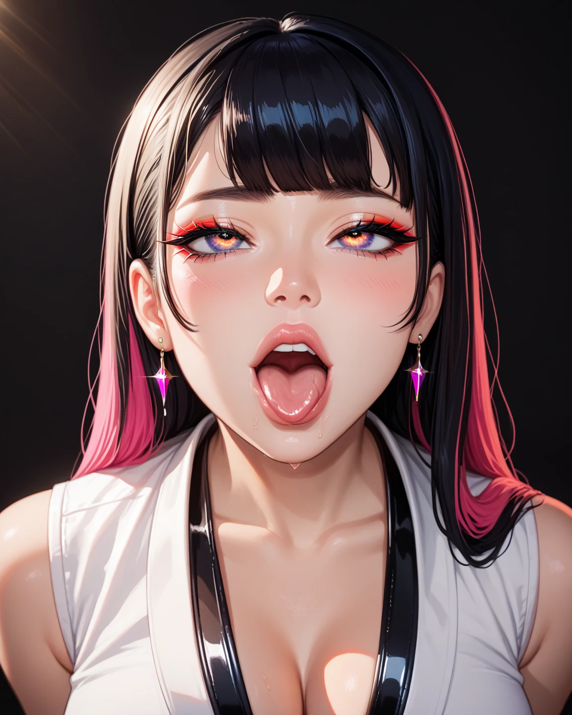((Realistic lighting, Best quality, 8K, Masterpiece: 1.3)), Clear focus: 1.2, 1girl, Perfect Figure: 1.4, Slim Abs: 1.1, Super fine face, Fine eyes, Double eyelids, gasping, trembling, begging forgiveness, shocked face, scared, terrified, open mouth, deeper look, (aheago:1.5), Upper body、Big eyes、eyelash、((very simple pure color background:1.8))、(((Black French Braid, Big eyes、big and full chest、avoiding eye contact 、beautiful beauty、show me your ears、long neck、low hairline、small forehead)))，Blushing, Shy smile, Embarrassed, Flushed cheeks, Timid expression, Coy look, Bashful, Sheepish grin,( crying, tears )