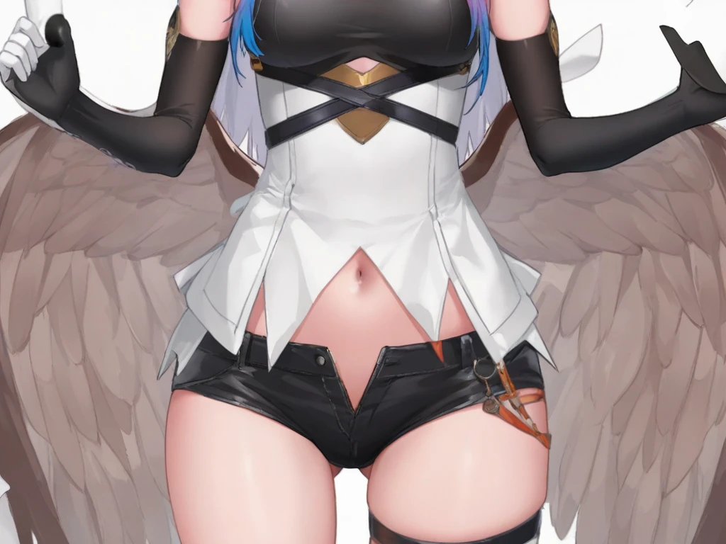 (masterpiece, best quality:1.2), 1girl, solo,standing_split, 
angewomon, 1girl, long hair, helmet, belt, blonde hair, breasts, solo, covered eyes, thigh strap, wings, asymmetrical clothes, shawl, angel wings, multiple wings, gloves, cleavage, navel, belt, bare shoulders, head wings, large breasts, winged helmet, hagoromo, high heels, crossed legs, armor, feathered wings
