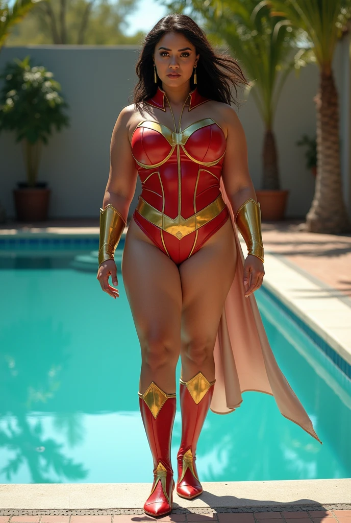 Full body, masterpiece, female elf Dark skin standing pose (kuro Gyaru dark elf pirotess black skin) (yellow tiger bikini), red cape, red bikini, long white hair, strong body, abs, Shiny Skin, Sunglasses, FEMALE, big breasts, voluminous breasts, curvy breasts, mesh stockings, standing with a bouquet (red roses), full height, bottom view, best quality, very detailed, ultra 8k resolution, huge breast, coat , vest, long skirt, portrait, full body, Victoria's clothing, long dress, knight, pants, black skin suit, medieval city, plants, vest, polo shirt, forest, long skirt